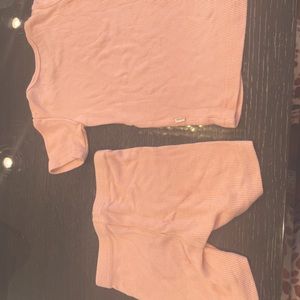 Pink ribbed toddler girl comfy soft shorts and shirt matching set